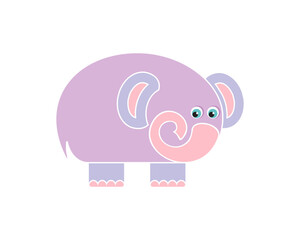 Cute funny elephant isolated on white. Vector simple art illustration in children's style.