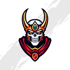 Golden Horn Skull Viking Soldier Mascot Logo - obrazy, fototapety, plakaty