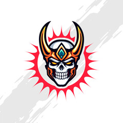 Shining Golden Horned Skull Viking Mascot Logo - obrazy, fototapety, plakaty