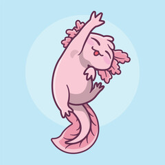 illustration a pink and cute axolotl in cartoon style