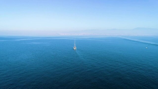 Aerial tracking of the sailing boat sailing to the Aegean Sea with drone