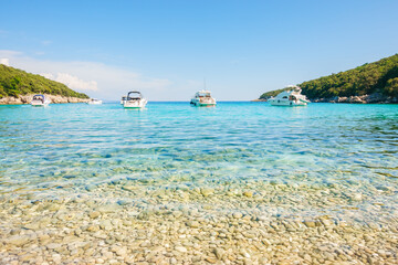 Incredible view of the tropical blue lagoon on a sunny day. Kvarner Gulf, Cres island, Croatia,...
