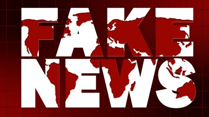 Fake News - design template for news channels or internet tv background - FAKE NEWS transparent lettering on world map background - 3D Illustration