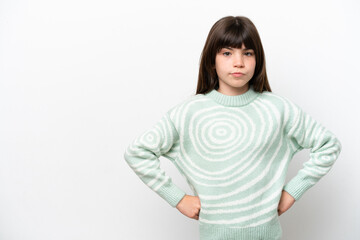 Fototapeta premium Little caucasian girl isolated on white background angry