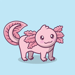 illustration a pink and cute axolotl in cartoon style