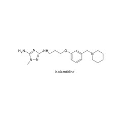Isolamtidine flat skeletal molecular structure H2 receptor antagonist drug used in heartburn, peptic ulcer treatment. Vector illustration.