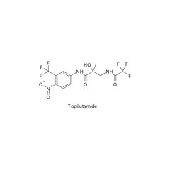 Obraz premium Topilutamide flat skeletal molecular structure Androgen receptor antagonist drug used in pattern hair loss treatment. Vector illustration.