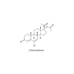 Chlormadinone  flat skeletal molecular structure Androgen receptor antagonist drug used in Prostate cancer treatment. Vector illustration.