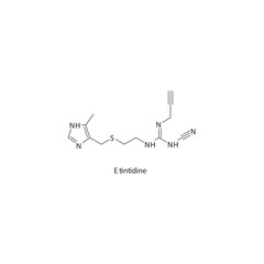 Etintidine flat skeletal molecular structure H2 receptor antagonist drug used in heartburn, peptic ulcer treatment. Vector illustration.