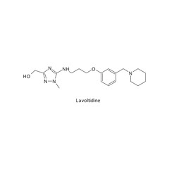 Lavoltidine  flat skeletal molecular structure H2 receptor antagonist drug used in heartburn, peptic ulcer treatment. Vector illustration.