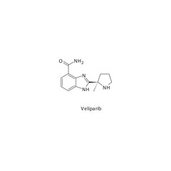 Veliparib  flat skeletal molecular structure PARP inhibitor drug used in non small cell lung cancer (NSCLC) treatment. Vector illustration.