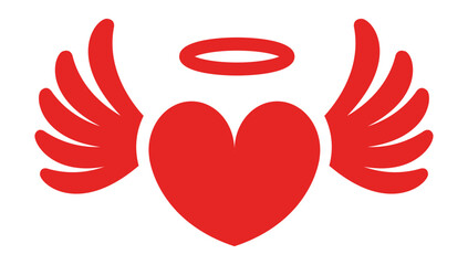 Flying heart wings, Red heart with wings. Valentines Day 2d design element isolated on transparent background.