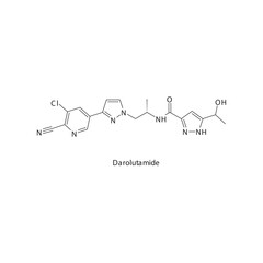 Darolutamide flat skeletal molecular structure Androgen receptor antagonist drug used in Prostate cancer treatment. Vector illustration.