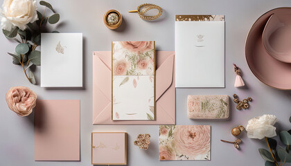 Wedding invitation using a combination of blush pink and gold colors