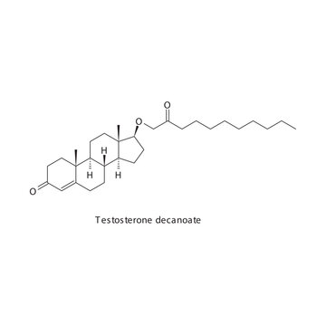 Testosterone decanoate flat skeletal molecular structure Androgen receptor agonist drug used in Adrenal insufficiency treatment. Vector illustration.