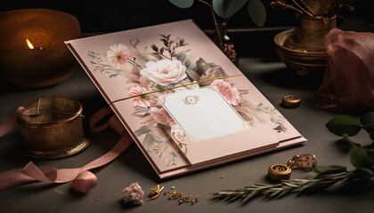 Naklejka na ściany i meble Wedding Invitation with Floral Illustrations