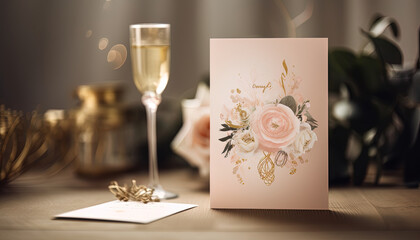 Wedding congratulations card: A combination of blush pink and gold colors
