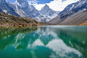 Reflection of Kedartal Lake with Mt. Thalaysagar, Mt. Bhrigupanth