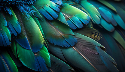 Blue feathers. Generative AI.