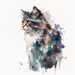 Colorful watercolor art of a kitten. Generative AI cat print