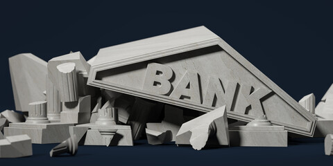 Destoryed bank, economy collapse and crisis - obrazy, fototapety, plakaty