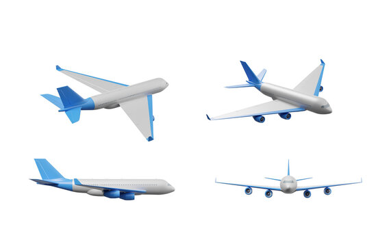Airplane set flying on white background, travel and holiday concept
