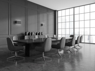 Panoramic gray conference room corner