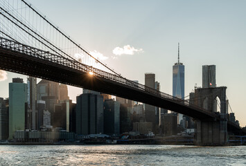 Brooklyn bridge and New York city on sunny day
