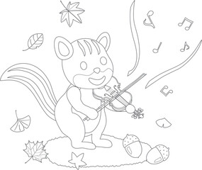 芸術の秋にバイオリンを弾くリスの塗り絵