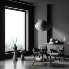 Gray living room corner with armchairs and window