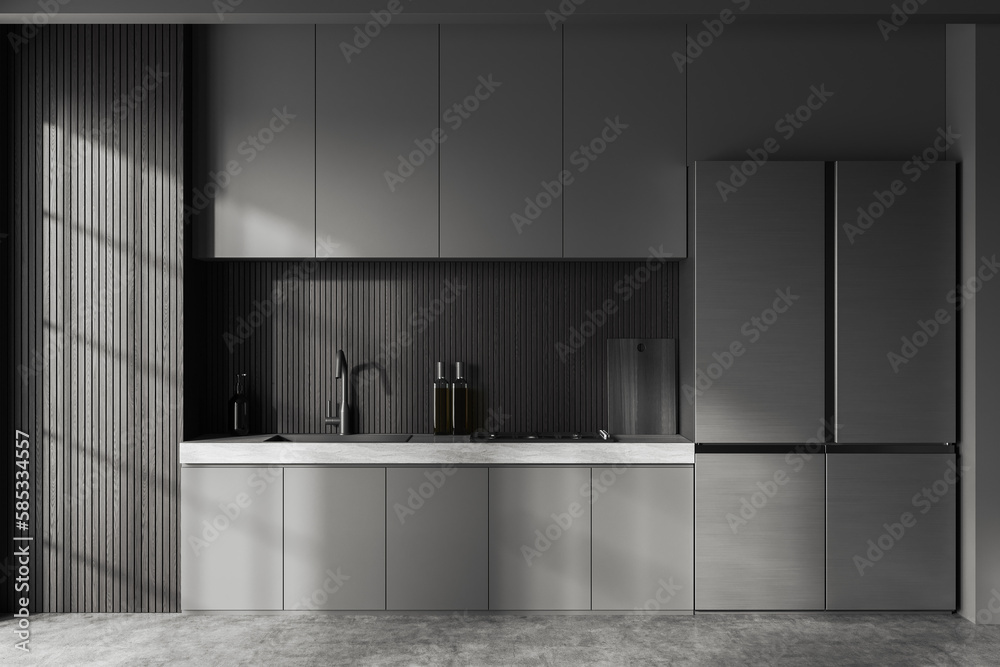 Sticker Gray and wooden kitchen interior