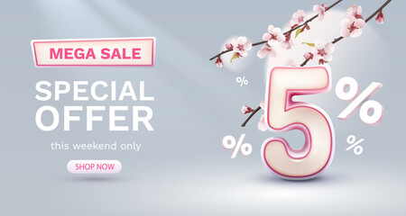 Special spring discount as a gift to the buyer, -5 Percentage off sale. Vector illustration