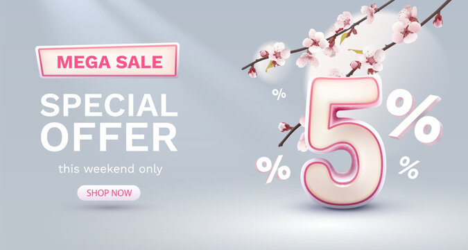 Special spring discount as a gift to the buyer, -5 Percentage off sale. Vector illustration
