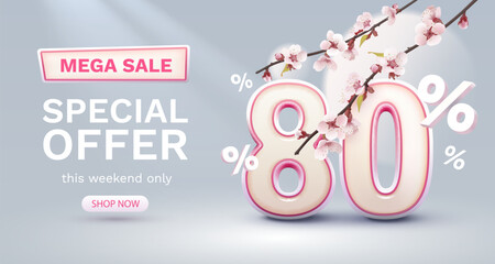 Obraz premium Special spring discount as a gift to the buyer, -80 Percentage off sale. Vector illustration