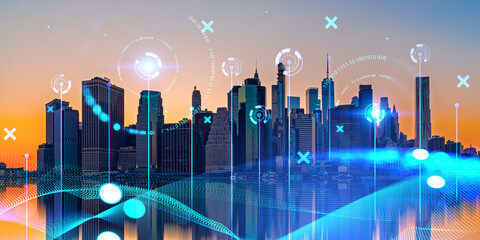 Smart city interface over New York city skyline