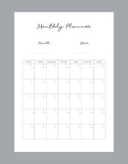 Monthly schedule Planner. Minimalist planner template set. Vector illustration.