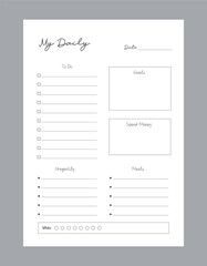 Daily  schedule Planner. Minimalist planner template set. Vector illustration.