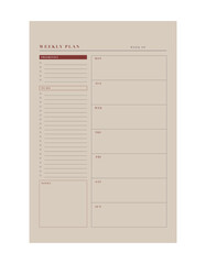 Weekly schedule Planner. Minimalist planner template set. Vector illustration.