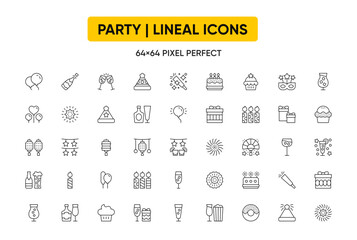 Party Vector Line Icons. Contains such Icons as Bouquet of Flowers, Karaoke, Dj, Masquerade and more. Pixel Perfect.
