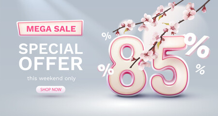 Special spring discount as a gift to the buyer, -85 Percentage off sale. Vector illustration