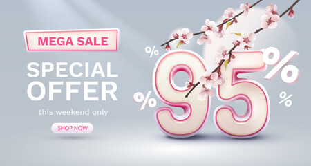 Special spring discount as a gift to the buyer, -95 Percentage off sale. Vector illustration