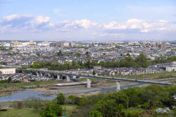 東京都羽村市羽村大橋と都市景観