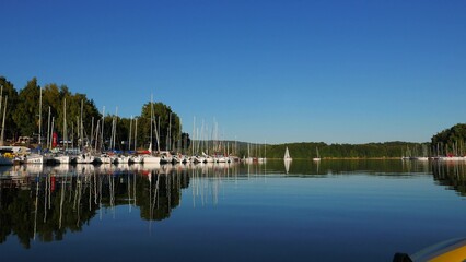 Fototapeta na wymiar Vacation in Poland, sailboat on the Solina lake