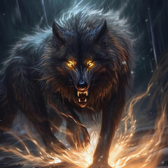 Fenrir, the Majestic and Powerful Wolf of Viking Myth, generative AI
