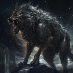 Fenrir, the Iconic and Strong Wolf in Norse Tales, generative AI
