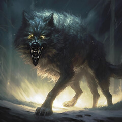Fenrir, the Iconic and Strong Wolf in Norse Tales, generative AI
