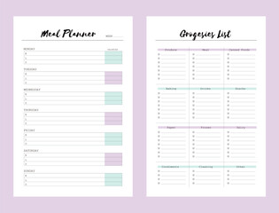 Meal Planner and groceries list planner. Plan you food day easily. Vector illustration.