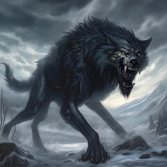 Fenrir, the Mighty Norse Wolf in Myth and Legend, generative AI
