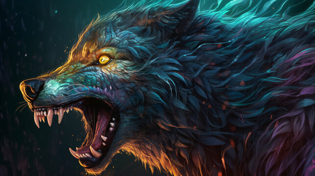  Fenrir Fierce Snarling Wolf in Chains Norse Mythology