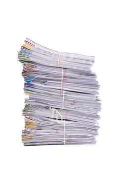 Stack of business documents papers isolated on white background